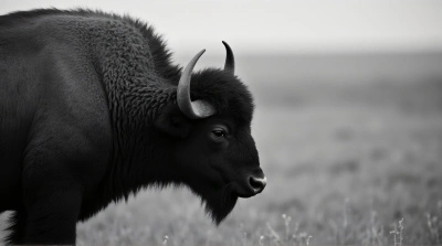 Monochrome Buffalo Portrait With Detailed Fur Texture