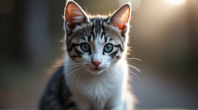 Monochrome Cat Close-Up With Soft Bokeh Background