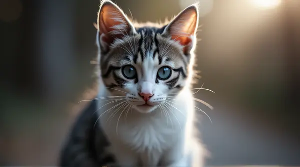 Close-up of a monochrome cat with contrasting fur against a soft bokeh background