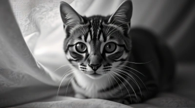 Monochrome Cat Eyes Through Sheer Fabric