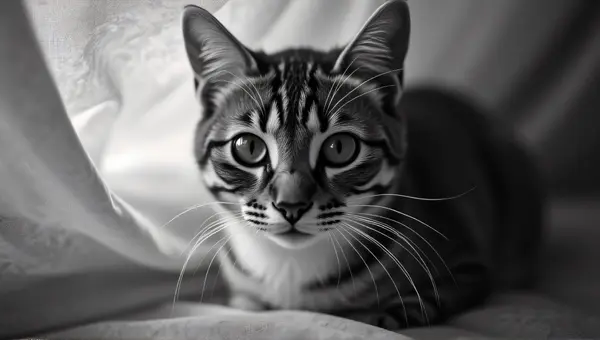 Monochrome Cat Eyes Through Sheer Fabric