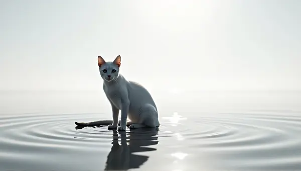 Monochrome Cat Standing On Reflective Surface