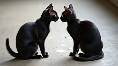 Monochrome Cats Facing Each Other On Textured Surface