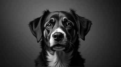 Monochrome Dog Portrait With Textured Fur Detail