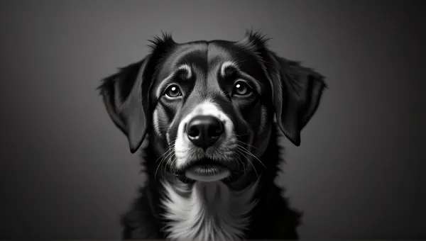 Monochrome Dog Portrait With Textured Fur Detail