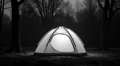 Monochrome Fabric Shelter On Uneven Terrain