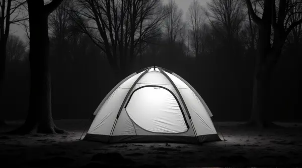 Monochrome Fabric Shelter On Uneven Terrain