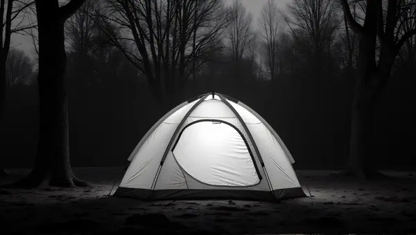 Monochrome Fabric Shelter On Uneven Terrain