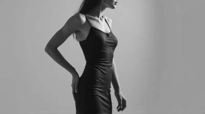 Monochrome Female Figure Wearing Fitted Gown