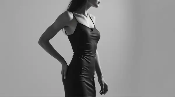 Monochrome Female Figure Wearing Fitted Gown