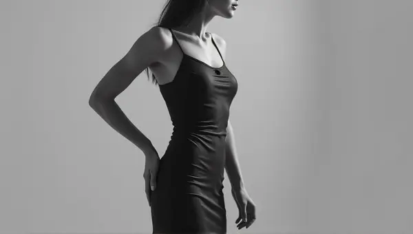 Monochrome Female Figure Wearing Fitted Gown