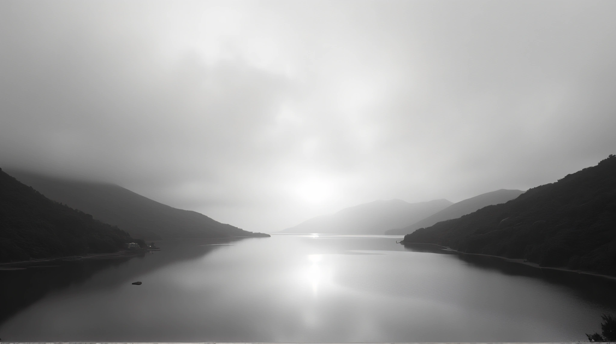 Monochrome Lake Reflection With Symmetry