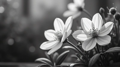 Monochrome Pale Blooms In Garden Corner