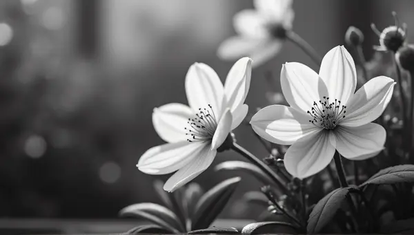 Monochrome Pale Blooms In Garden Corner