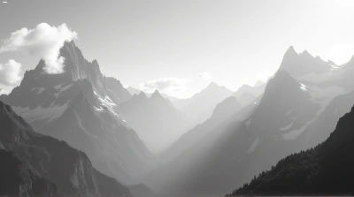 Monochrome Peaks With Sharp Ridges Under Bright Sky