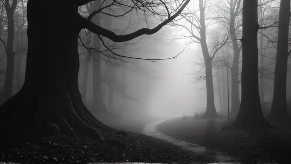 Monochrome Shadowed Woodland With Vapor