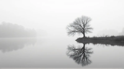 Monochrome Silhouette Over Quiet Lake Surface