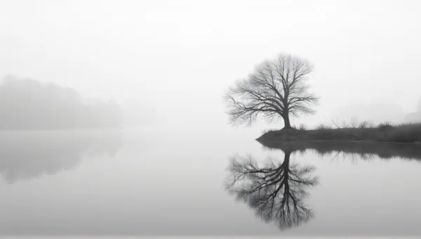 Monochrome Silhouette Over Quiet Lake Surface