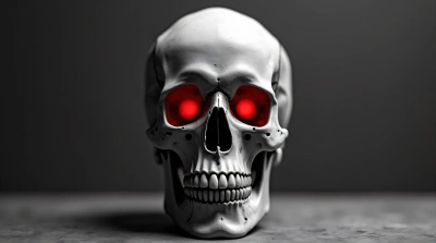 Monochrome Skull Close-Up Crimson Light