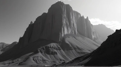 Monochrome Towering Cliff With Textured Steep Slopes