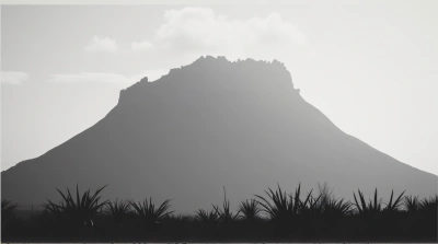 Monochrome Towering Rock Formation With Sparse Plants