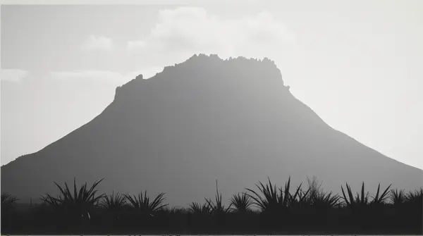Monochrome Towering Rock Formation With Sparse Plants