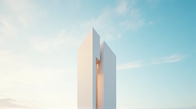 Monolithic Pale Facade Building Against Vivid Sky