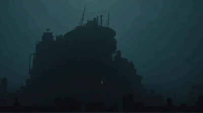 Moody Dark Structure Under Hazy Sky