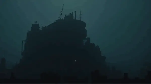 Moody Dark Structure Under Hazy Sky