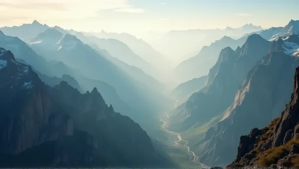 Morning Light On Jagged Cliffs And Serene Valley