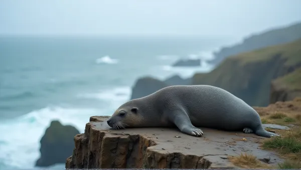 Mottled Marine Mammal on Jagged Cliff Edge