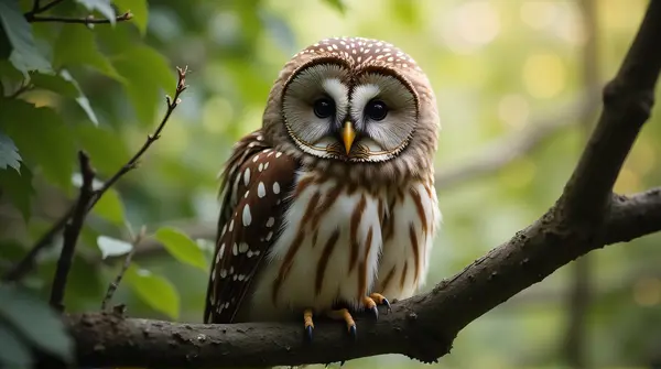 Mottled Owl Resting Amid Soft Dappled Light