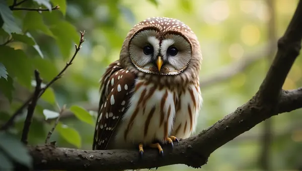 Mottled Owl Resting Amid Soft Dappled Light