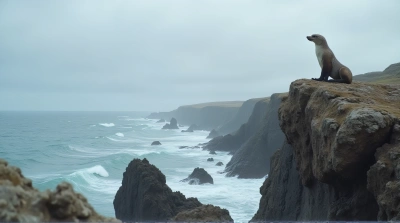 Mottled Pinniped Resting On Jagged Cliff Edge
