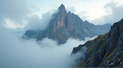 Mountain Peak With Billowing Vapor Mist
