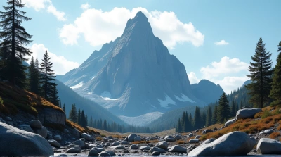 Mountain Peak With Cliffs And Pine Trees