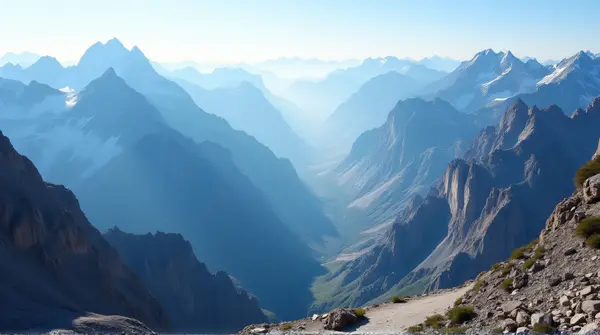 Mountain Peaks And Deep Valleys Aerial View