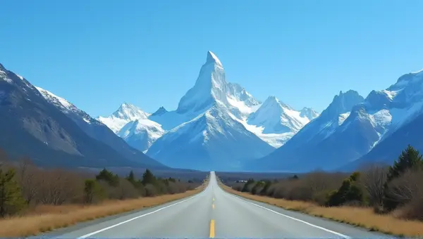 Mountain Range With Asphalt Pathway Under Clear Sky