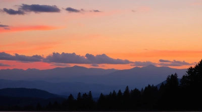 Mountain Range Panorama At Sunset With Trees