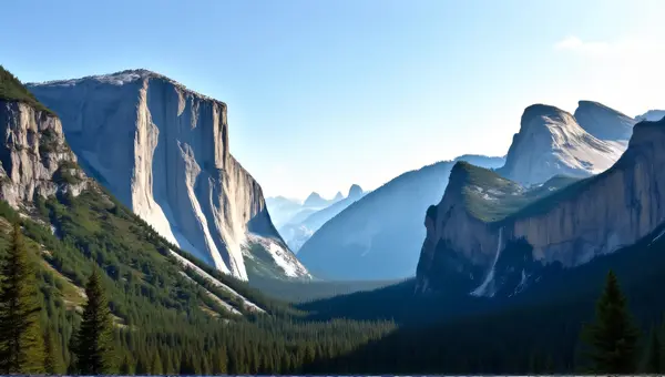 Mountain Ranges With Pine Trees And Morning Light