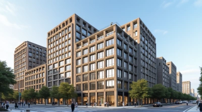 Multi-Story Buildings With Busy Pedestrians Crossing