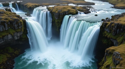 Multi-Tier Waterfall With Jagged Stone Formations