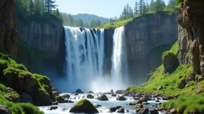 Multiple Cascading Waterfalls Over Rugged Cliffs