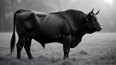 Muscular Bull Standing Side Profile In Field