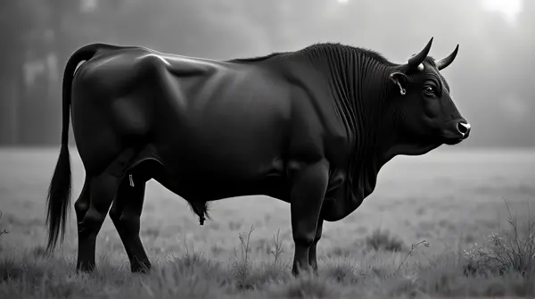 Muscular Bull Standing Side Profile In Field
