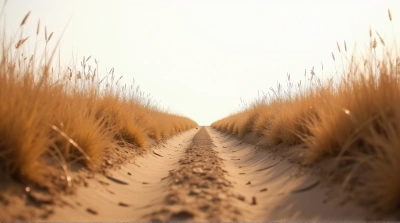 Narrow Earth Pathway With Dry Grasses Under Midday Sky