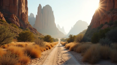 Narrow Pathway With Stone Monoliths At Dawn