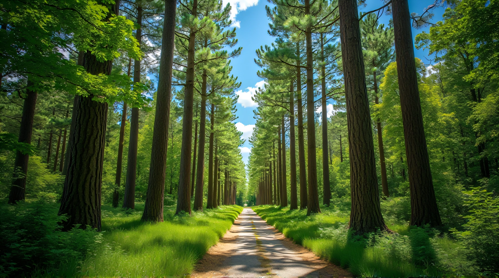 Narrow Trail Through Towering Hardwood Trees