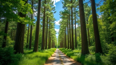 Narrow Trail Through Towering Hardwood Trees