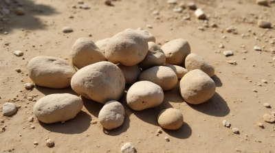 Neutral Rocks Scattered On Dry Terrain With Shadows